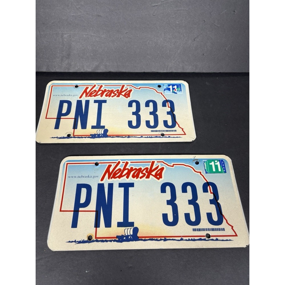 Nebraska License Plates Matching Pair Covered Wagon Expired Tags